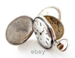 Pocket Watch GLOBO Hunter Art Deco Dial Porcelain Silver 50mm Circa 1910 Working