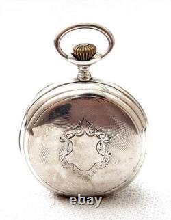 Pocket Watch GLOBO Hunter Art Deco Dial Porcelain Silver 50mm Circa 1910 Working