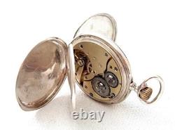 Pocket Watch GLOBO Hunter Art Deco Dial Porcelain Silver 50mm Circa 1910 Working