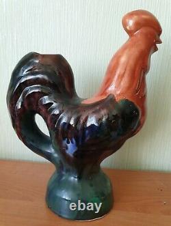 Porcelain figurine a decanter Rooster Majolica Vasilkovsky 1960s