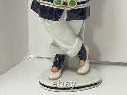 Porcelain figurine clown art deco Germany Volkstedt. Artist signed. 14 high