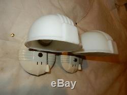 Pr. Art Deco Bathroom Porcelain and Milk Glass Wall Sconce-3 Pr. Avail