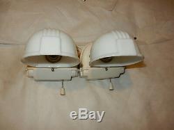 Pr. Art Deco Bathroom Porcelain and Milk Glass Wall Sconce-ORIGINAL