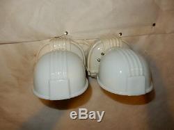 Pr. Art Deco Bathroom Porcelain and Milk Glass Wall Sconce-ORIGINAL