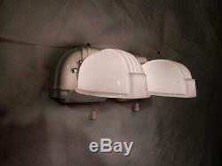 Pr. Art Deco Bathroom Porcelain and Milk Glass Wall Sconce-ORIGINAL