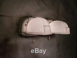 Pr. Art Deco Bathroom Porcelain and Milk Glass Wall Sconce-ORIGINAL