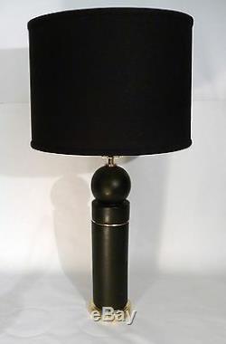 Pr Art Deco / Bauhaus Ceramic / Brass Bulbed Cylinder Form Table Lamps Lights