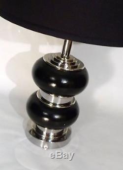 Pr Art Deco / Bauhaus Ceramic / Brass Bulbed Cylinder Form Table Lamps Lights