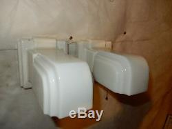 Pr. Art Deco Porcelain Bathroom Wall Sconces Milk Glass Shades w Pull Chains