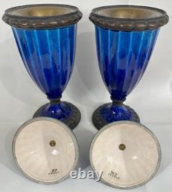 Pr French Art Deco Sevres Paul Milet Porcelain Bronze Urn Vase Blue Flambe wLids