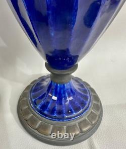 Pr French Art Deco Sevres Paul Milet Porcelain Bronze Urn Vase Blue Flambe wLids Pr French Art Deco Sevres Paul Milet Porcelain Bronze Urn Vase Blue Flambe wLids