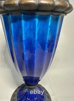 Pr French Art Deco Sevres Paul Milet Porcelain Bronze Urn Vase Blue Flambe wLids