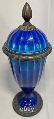 Pr French Art Deco Sevres Paul Milet Porcelain Bronze Urn Vase Blue Flambe wLids