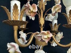 Pretty Vintage French Porcelain Flowers 4 Arm Chandelier Art Deco Period