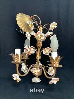 Pretty Vintage French Porcelain Flowers 4 Arm Chandelier Art Deco Period