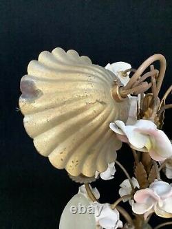 Pretty Vintage French Porcelain Flowers 4 Arm Chandelier Art Deco Period