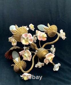 Pretty Vintage French Porcelain Flowers 4 Arm Chandelier Art Deco Period