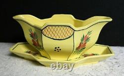 Quimper Soleil Yellow teapot gravy boat & small pitcher Breton Women France 1930