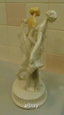 RARE 1913 GORGEOUS Antique Art Deco Porcelain 2 Dancing Ladies Figurine, Signed