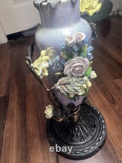 RARE Antique 1925 Art Deco Table Lamp ALMCO Lamp Brass Flowers & Porcelain Body