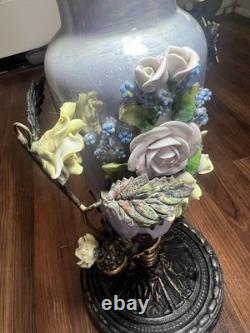 RARE Antique 1925 Art Deco Table Lamp ALMCO Lamp Brass Flowers & Porcelain Body