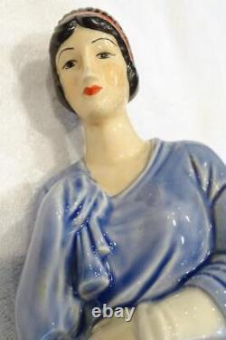 RARE Antique Art Deco Porcelain Flapper Figure Lamp, A L Warner Nancy China Inc