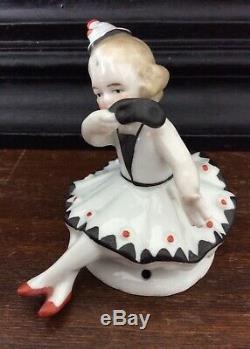 RARE Antique Porcelain Art Deco Nouveau Pierrot Pin Cushion Half Doll Figurine