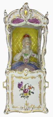 RARE Antique Vintage Dresden Porcelain Sedan Chair with Lady 11 H X 5 W