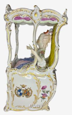 RARE Antique Vintage Dresden Porcelain Sedan Chair with Lady 11 H X 5 W