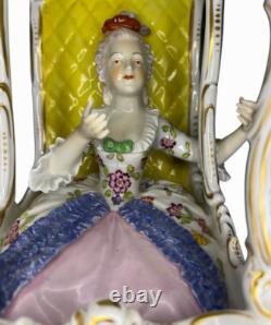 RARE Antique Vintage Dresden Porcelain Sedan Chair with Lady 11 H X 5 W