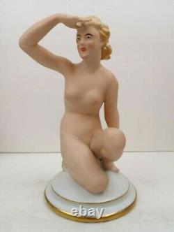 RARE Art Deco Gerold Tettau Porzellan German Bavaria Kneeling Nude Lady Figurine