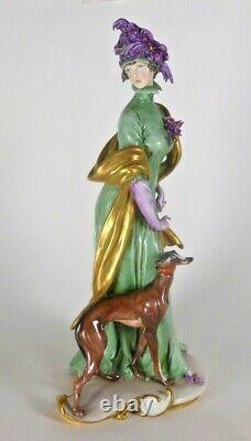 RARE CAPODIMONTE GIUSEPPE CAPPE LADY WITH DOG 1920's c. 1959