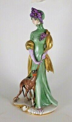 RARE CAPODIMONTE GIUSEPPE CAPPE LADY WITH DOG 1920's c. 1959