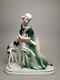 Rare Early Hertwig / Katzhutte Art Deco 9-5/8 Lady With Borzoi Dog German Vintage