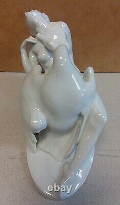 RARE HEREND Nude Risque LEDA AND THE SWAN White Porcelain ART DECO Figurine