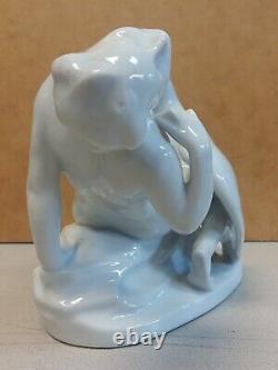 RARE HEREND Nude Risque LEDA AND THE SWAN White Porcelain ART DECO Figurine