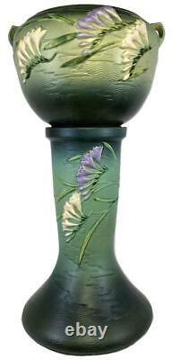 RARE Roseville Pottery Freesia Green 669-8 Jardiniere Vase Pot + Pedestal Stand