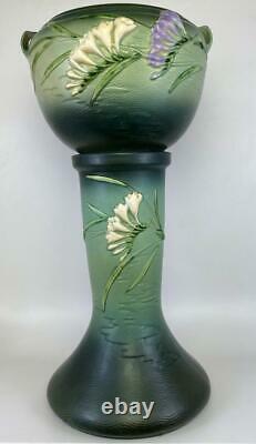 RARE Roseville Pottery Freesia Green 669-8 Jardiniere Vase Pot + Pedestal Stand