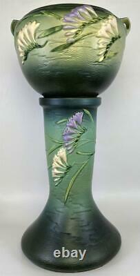 RARE Roseville Pottery Freesia Green 669-8 Jardiniere Vase Pot + Pedestal Stand