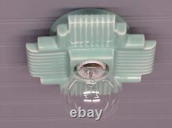 RARE Vintage Art Deco Celadon Green Porcelain Ceiling or Vanity Light Rewired