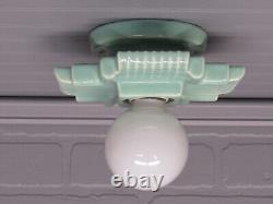 RARE Vintage Art Deco Celadon Green Porcelain Ceiling or Vanity Light Rewired