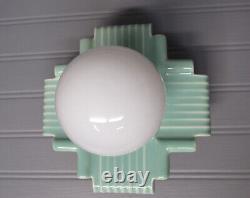 RARE Vintage Art Deco Celadon Green Porcelain Ceiling or Vanity Light Rewired