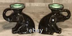 ROOKWOOD POTTERY pair Deco Elephant Figural 1934 Candlestick Holders #6059 Black