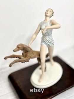 ROSENTHAL ART DECO Woman with Saluki Dog FIGURINE SCULPTURE by ERNST SEGER