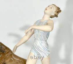 ROSENTHAL ART DECO Woman with Saluki Dog FIGURINE SCULPTURE by ERNST SEGER