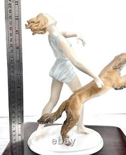 ROSENTHAL ART DECO Woman with Saluki Dog FIGURINE SCULPTURE by ERNST SEGER