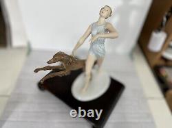 ROSENTHAL ART DECO Woman with Saluki Dog FIGURINE SCULPTURE by ERNST SEGER