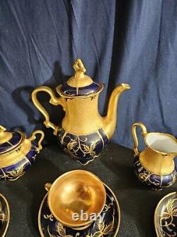ROSENTHAL Gold/blue Art Deco Porcelain Demitasse 6 Serv Set Munchen Germany Antq