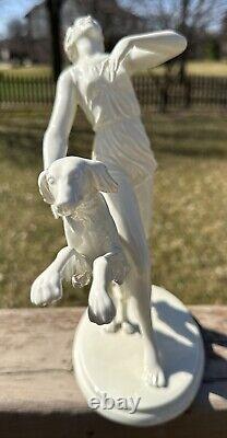 ROSENTHAL Vintage FIGURINE Woman with Saluki DOG Gustav Oppal SCULPTURE AS IS