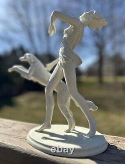 ROSENTHAL Vintage FIGURINE Woman with Saluki DOG Gustav Oppal SCULPTURE AS IS